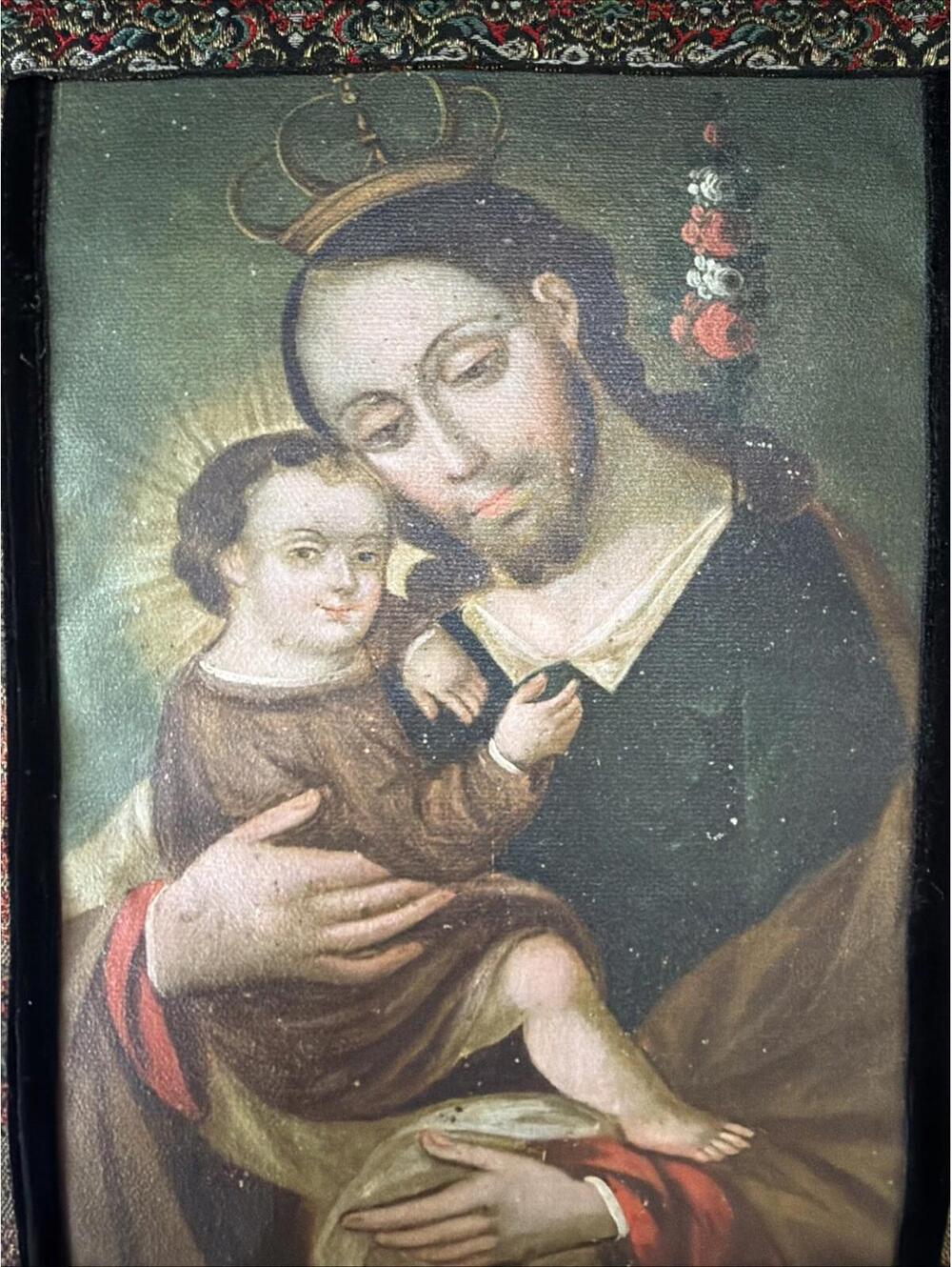 VTG Retablo Saint Joseph & Jesus Decorative Pillow Ornate Christian Unique - Picture 2 of 8